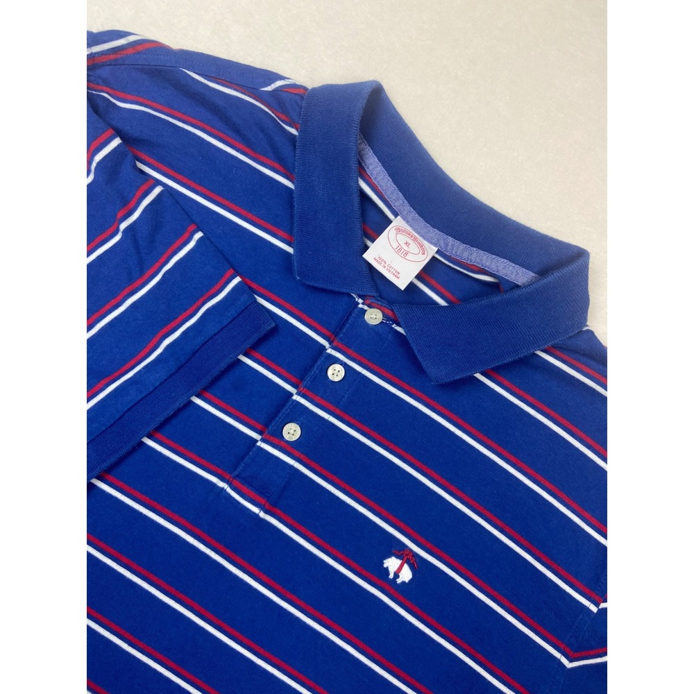 Brooks Brothers 1818 Polo‎ Shirt XL Blue Red White Stripe Cotton USA Logo